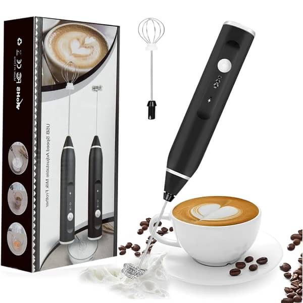 Coffee Mixer Rechargeable Milk Shaker Maker Frother Foamer USB Charging Egg Beater Coffee Beater Handheld 3-Speed Adjustable Blender